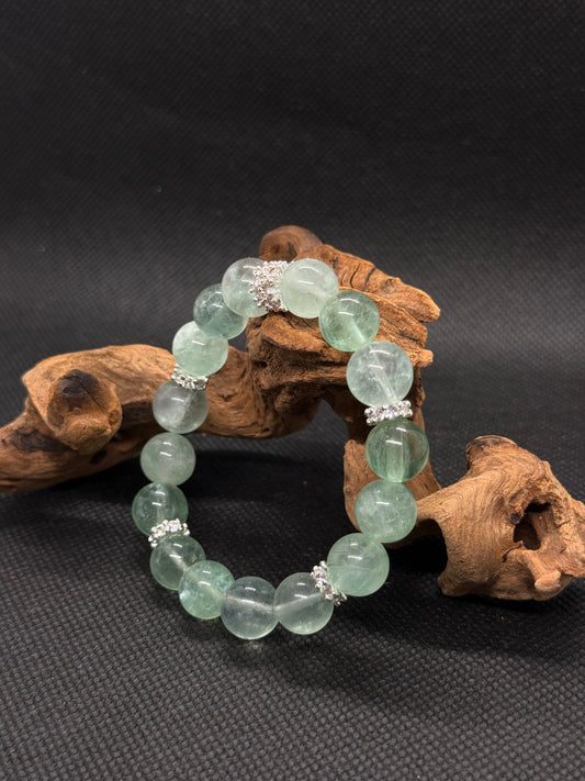 "Self-Love Ritual Green Fluorite Bracelet | Hand-Polished Natural Stone Jewelry for Designers & Office Professionals | Chakra Healing Crystal for Meditation & Women's Spiritual Growth—绿莹石