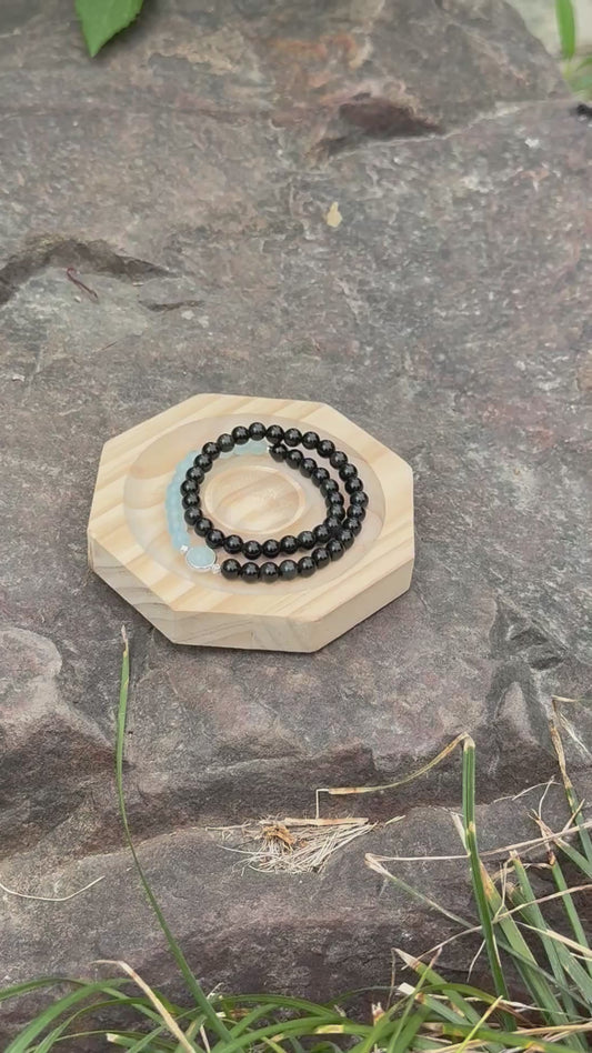 《Obsidian & Aquamarine Power Duo｜3x Wealth Magnet + Anxiety Shield (Lab-Tested Energy Sync)》黑曜石海蓝宝双圈